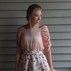 Blush Chiffon Top with Statement Sleeves